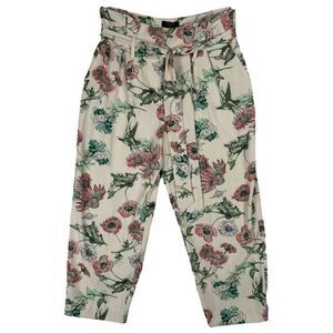 Floral High Waist Paperbag Dress Pants Size 4 Wide Leg‎ Pleated Cropped Print